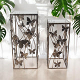 AcaciaHome Art Deco Gold Butterfly Nest of Tables – Square Metal Side Tables with Glass Tops, Gold Finish