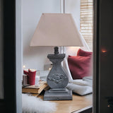 Tall Washed Wood Table Lamp with Taupe Linen Shade – Shabby Chic & Farmhouse Lighting