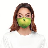 Termin8 Adult Washable Face Mask with Replaceable Activated Charcoal Filter Slot – Reusable, The Grinch Design