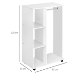 Rolling Open Wardrobe with Aluminium Hanging Rail & 3 Shelves – Mobile Bedroom Clothes Storage, White