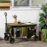 Folding Garden Cart with 4 Braked Wheels, Adjustable Handle & Top Cover – 125L Trolley for Camping & Gardening, Green