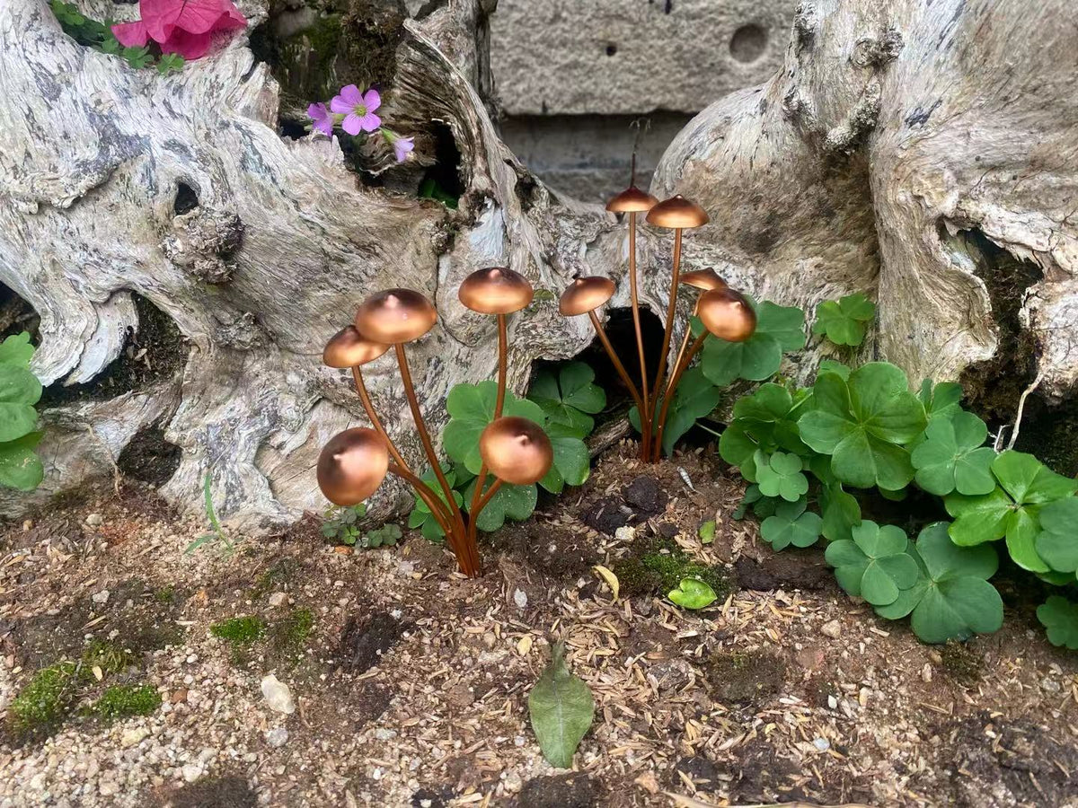 Avilo Copper Finish Mushroom Garden Stakes, Set of 2 – Decoration for Planters and Borders
