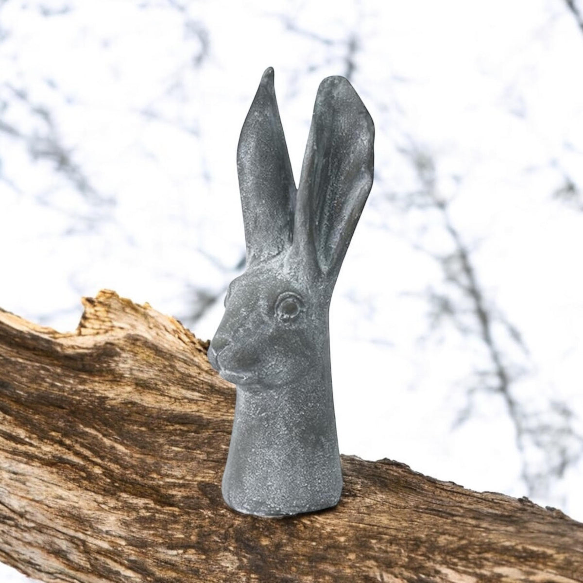 Stone-Effect Hare Head Sculpture – Art Deco-Inspired Weatherproof Resin Rabbit Ornament, 29cm