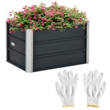Outsunny Raised Garden Bed with Rustproof Metal Frame & Gloves – Elevated Planter Box, Grey