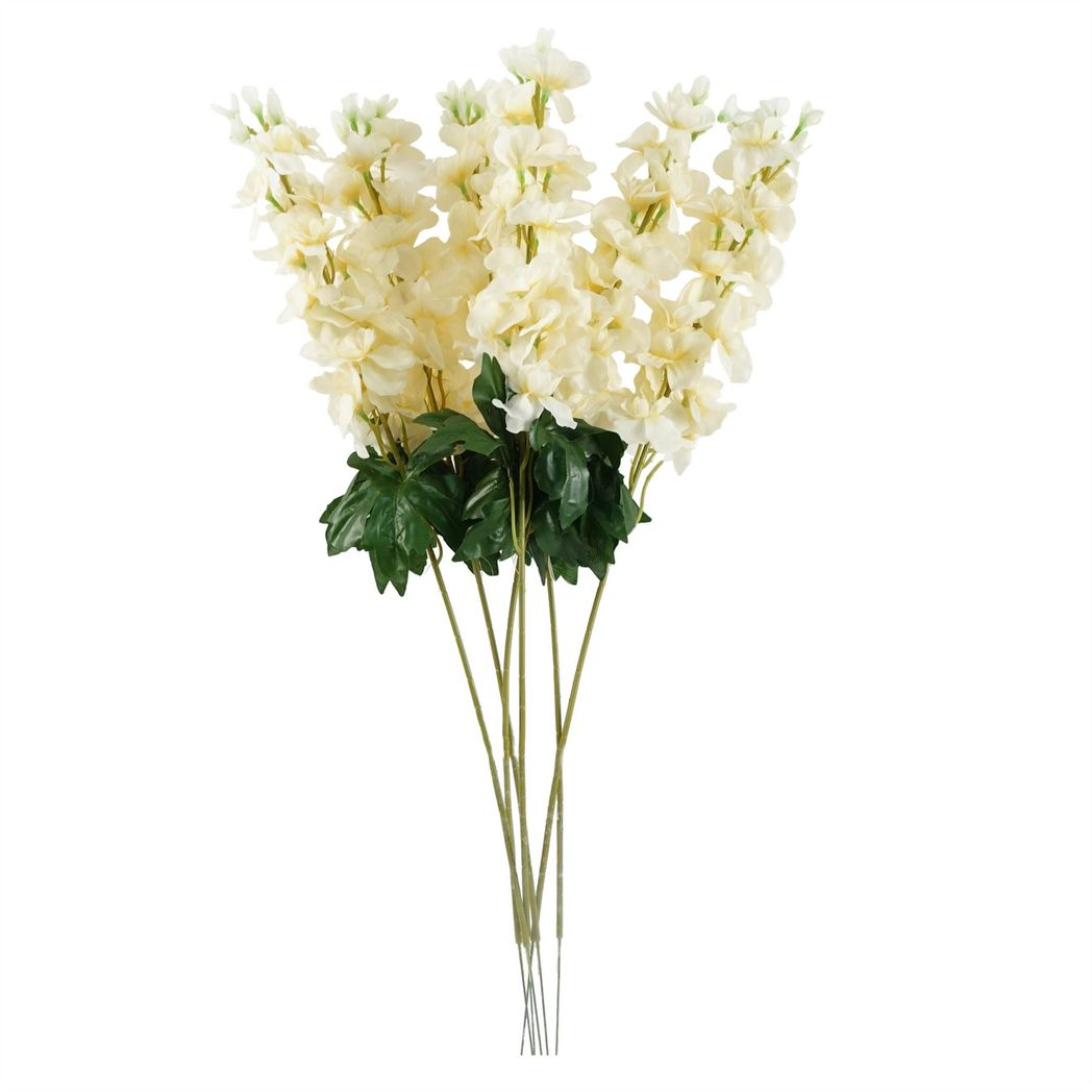 Pack of 6 Artificial Cream Delphinium Stems, 75cm with Silk Petals – Home Floral Decor