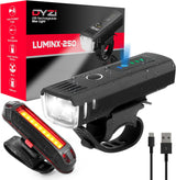 Dyzi USB Rechargeable Bike Light Set – Ultra Bright Front & Rear LED Lights, 4 Light Modes, Daylight Sensor