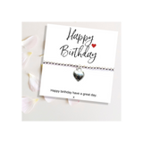 Aye Do Gifts Happy Birthday Silver Plated Beaded Heart Bracelet on Message Card – Stretch Gift, Gift Box