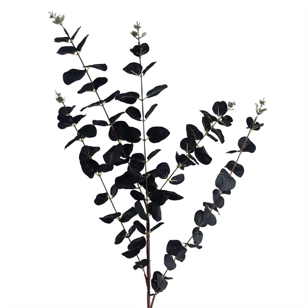 Leaf Design UK Pack of 6 Artificial Black Eucalyptus Foliage Stems – 80cm Silk Leaves, Shapable Wired Stem