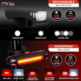 Dyzi USB Rechargeable Bike Light Set – Ultra Bright Front & Rear LED Lights, 4 Light Modes, Daylight Sensor