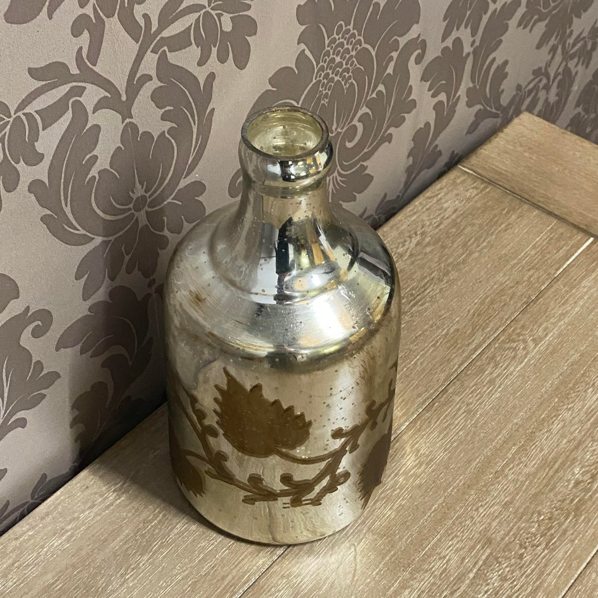 Rustic Silver and Gold Decorative Bottle Vase for Fresh or Dried Flowers – Home Décor and Gift Idea
