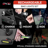 Dyzi USB Rechargeable Bike Light Set – Ultra Bright Front & Rear LED Lights, 4 Light Modes, Daylight Sensor