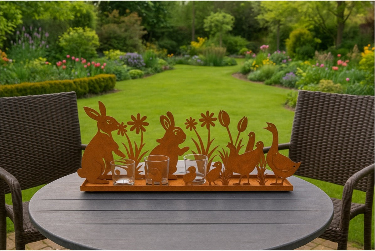 Bunny Silhouette Iron Tea Light Holder – Rustic Springtime Garden Decoration