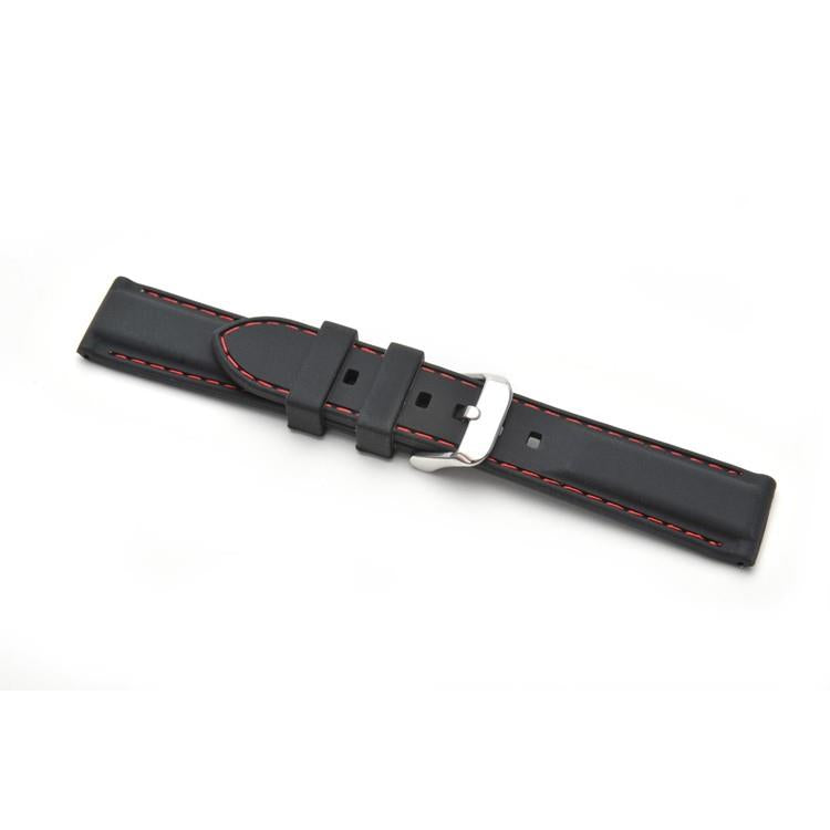 DK Black Silicone Watch Strap with Red Stitch, 8202/20 – Replacement Watch Band