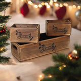 AcaciaHome Vintage Wooden Merry Christmas Storage Crate Set with Sturdy Handles – Festive Rustic Decor