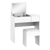 HOMCOM Flip-Top Mirror Dressing Table Set with Cushioned Stool – Vanity and Writing Desk, White
