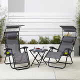 Neo Zero Gravity Chairs and Side Table Set – Folding, Reclining, Grey