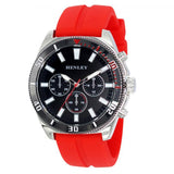 Henley Men's Polished Multi-Eye Watch – 44mm Dial, Red Soft Silicone Strap