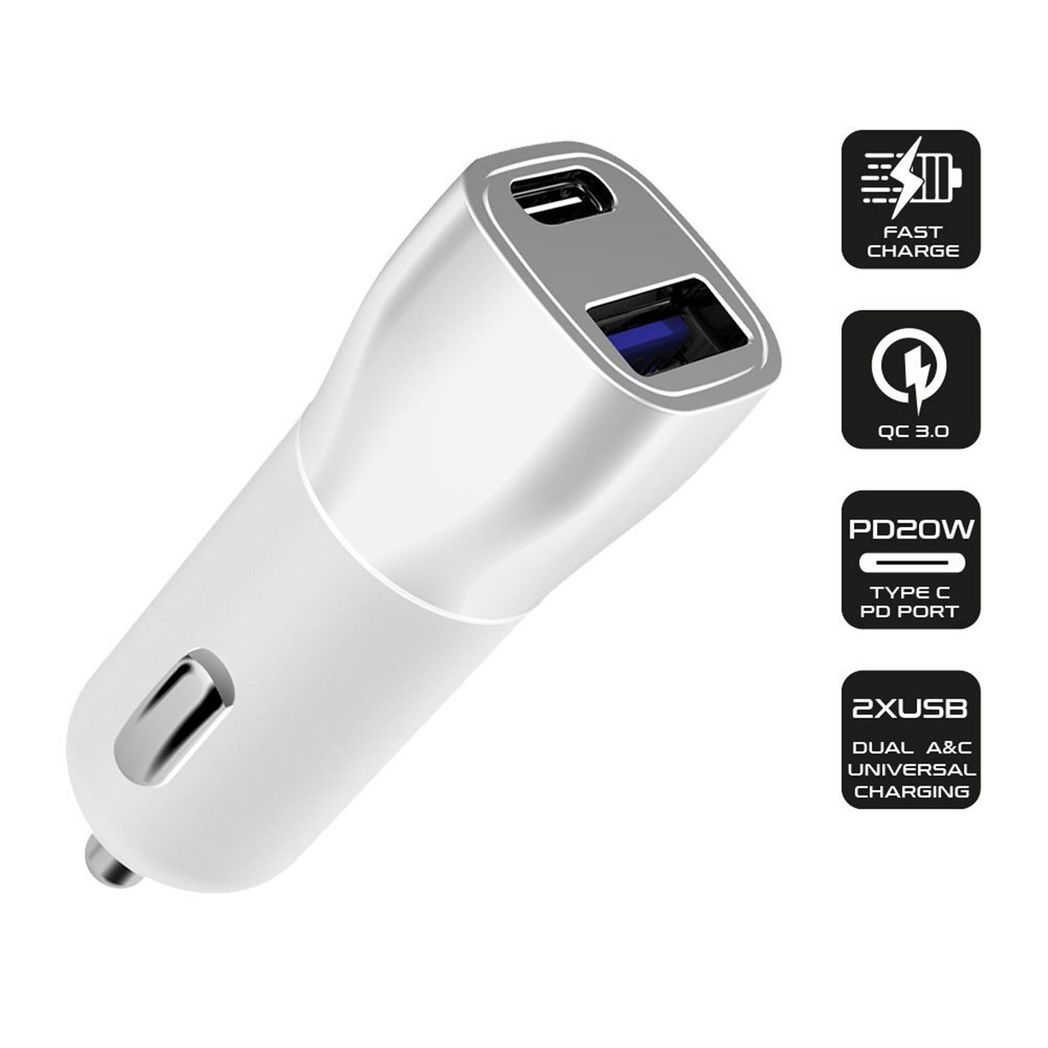 FX Dual USB Mains Charger with 20W USB-C PD and QC3.0 USB-A Ports – Fast Phone Charging, White