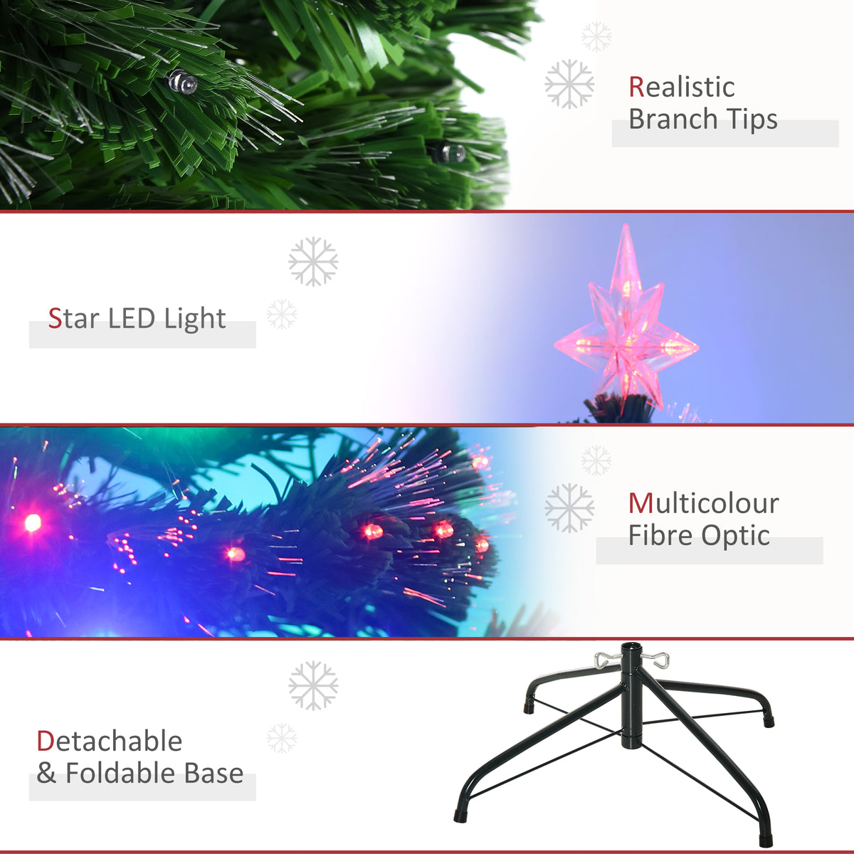 HOMCOM 5ft Pre-Lit Artificial Christmas Tree with Multi-Coloured Fibre Optic and LED Lights – Green