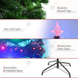 HOMCOM 5ft Pre-Lit Artificial Christmas Tree with Multi-Coloured Fibre Optic and LED Lights – Green