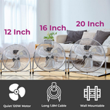 Neo 16 Inch High Velocity Chrome Metal Floor Fan with Adjustable Tilt – Home, Gym & Workshop Cooling