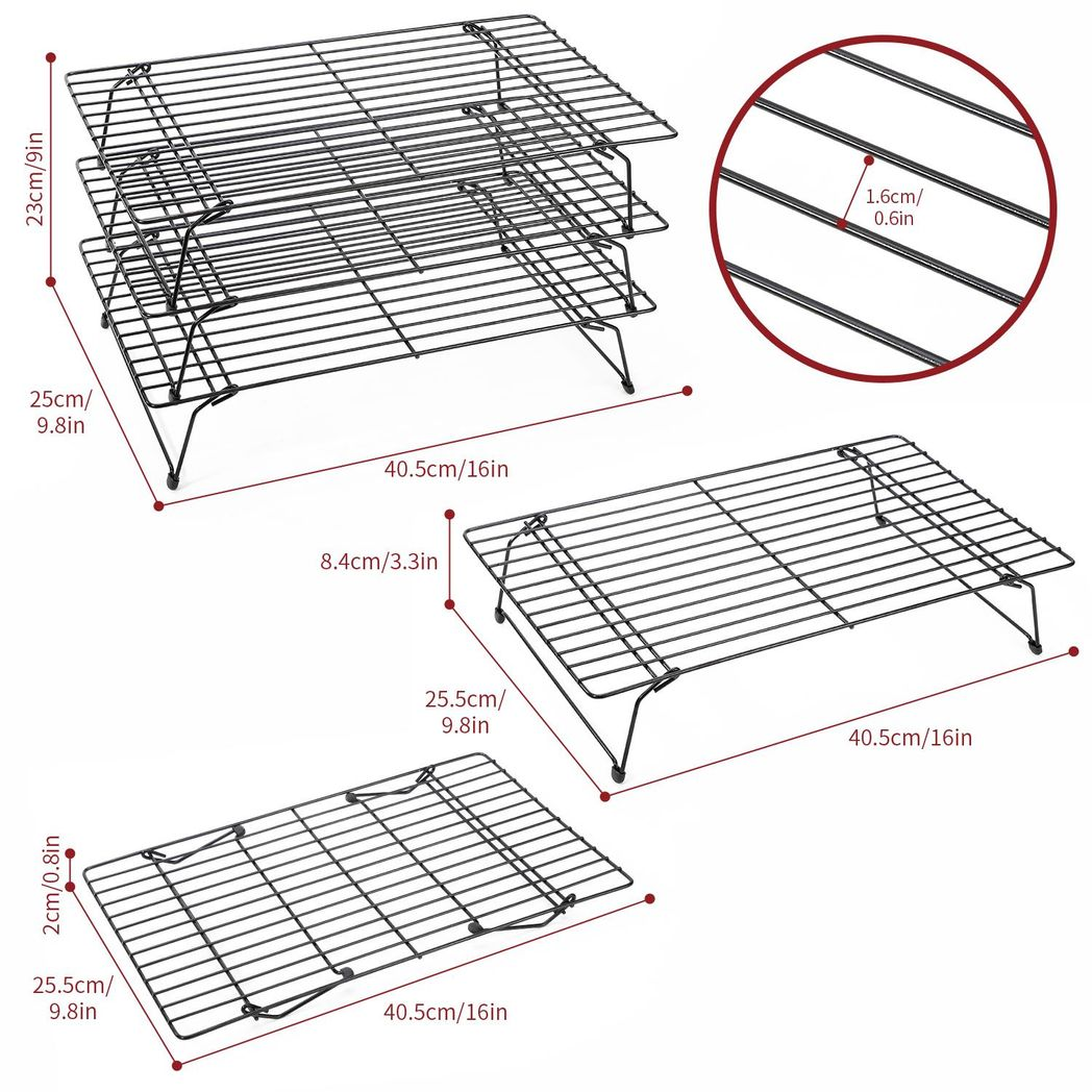 Vinsani 3 Tier Collapsible Cooling Rack – Non-Stick High-Carbon Steel Stackable Baking & Drying Rack