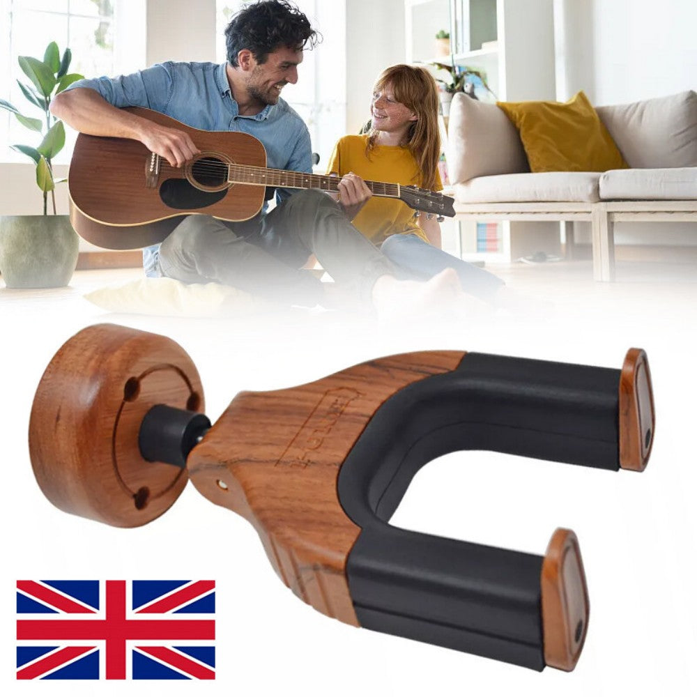 Wall-Mounted Guitar Hanger with Auto-Lock Hook and Solid Wood Base – Guitar Storage and Display Stand