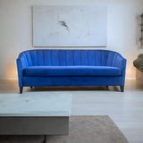 AcaciaHome 3-Seater Velvet Tub Sofa with Drop Arms and Medium-Firm Foam – Living Room Seating, Blue Velvet