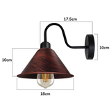 Vintage Cone Wall Light with Swan Neck and E27 Socket – Dimmable Indoor Sconce, Rustic Red