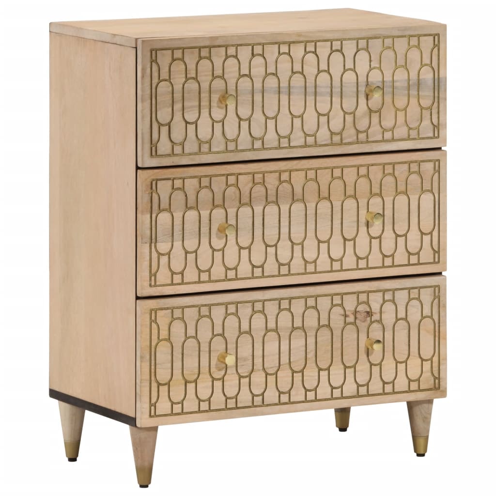 Solid Mango Wood Side Cabinets – Set of 2 Natural Grain Storage Cabinets, 60 x 33 x 75cm Each