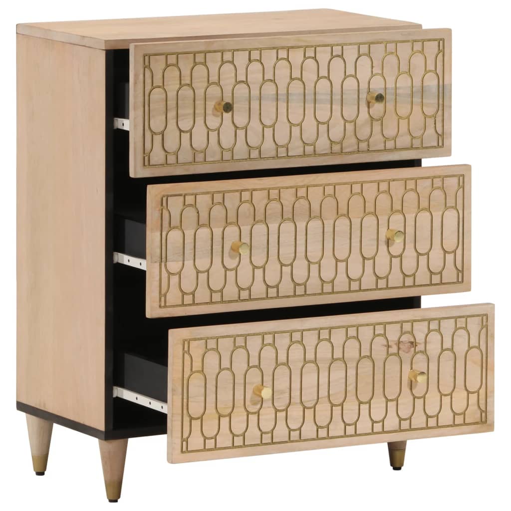 Solid Mango Wood Side Cabinets – Set of 2 Natural Grain Storage Cabinets, 60 x 33 x 75cm Each