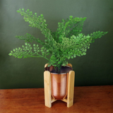 Gold Ceramic Planter with Bamboo Stand – Plant Pot for Artificial or Real Plants, 15 x 15 x 16cm