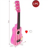 SOKA Wooden Pink Striped Toy Guitar with 6 Strings – Pretend Play Music Instrument for Toddlers, Ages 3+