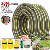 Reinforced Braided PVC Garden Hose Pipe, 20m – Flexible Watering Hose with Fittings, Grey and Yellow