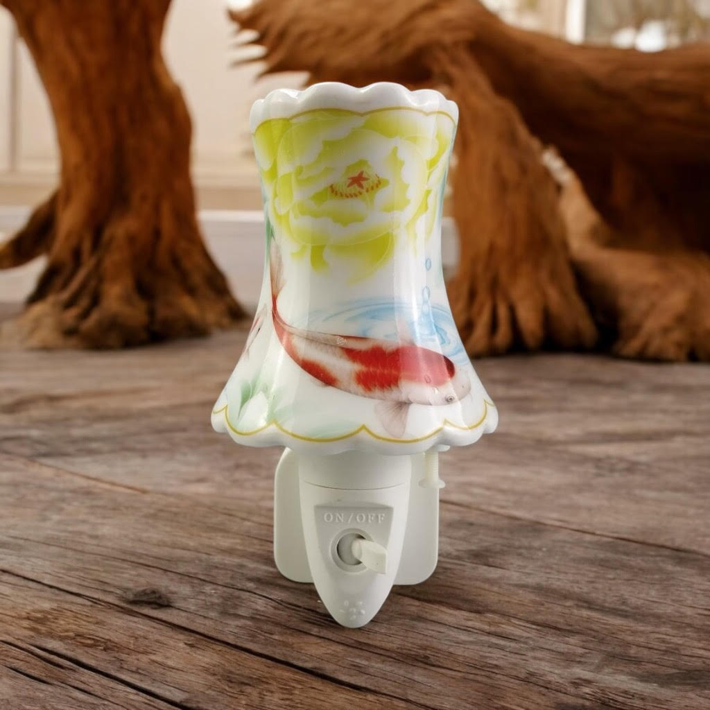 LED Floral Ceramic Night Light – Plug-In Decorative Nightlight for Bedrooms, Hallways and Bathrooms
