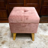 AcaciaHome Square Velvet Ottoman Footstool with Lift-Up Storage – Medium-Firm Foam Seat, Pink