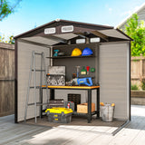Outsunny 6.2 x 4.3ft Galvanised Steel Garden Shed with Vents & Sloped Roof – Outdoor Tool Storage, Oak