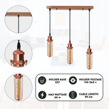 LEDSONE 3 Head Rectangle Rose Gold Wire Cage Pendant Light, E27 – Industrial Hanging Lamp for Kitchen Island
