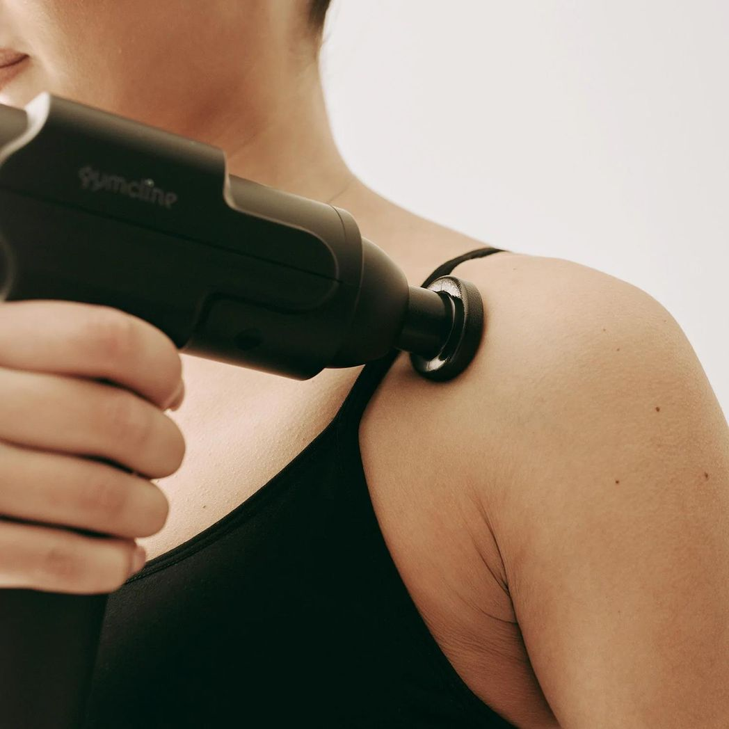 Gymcline Compact Massage Gun with 1500mAh Battery, 3 Speed Modes and 3 Massage Heads – Muscle Recovery, Grey