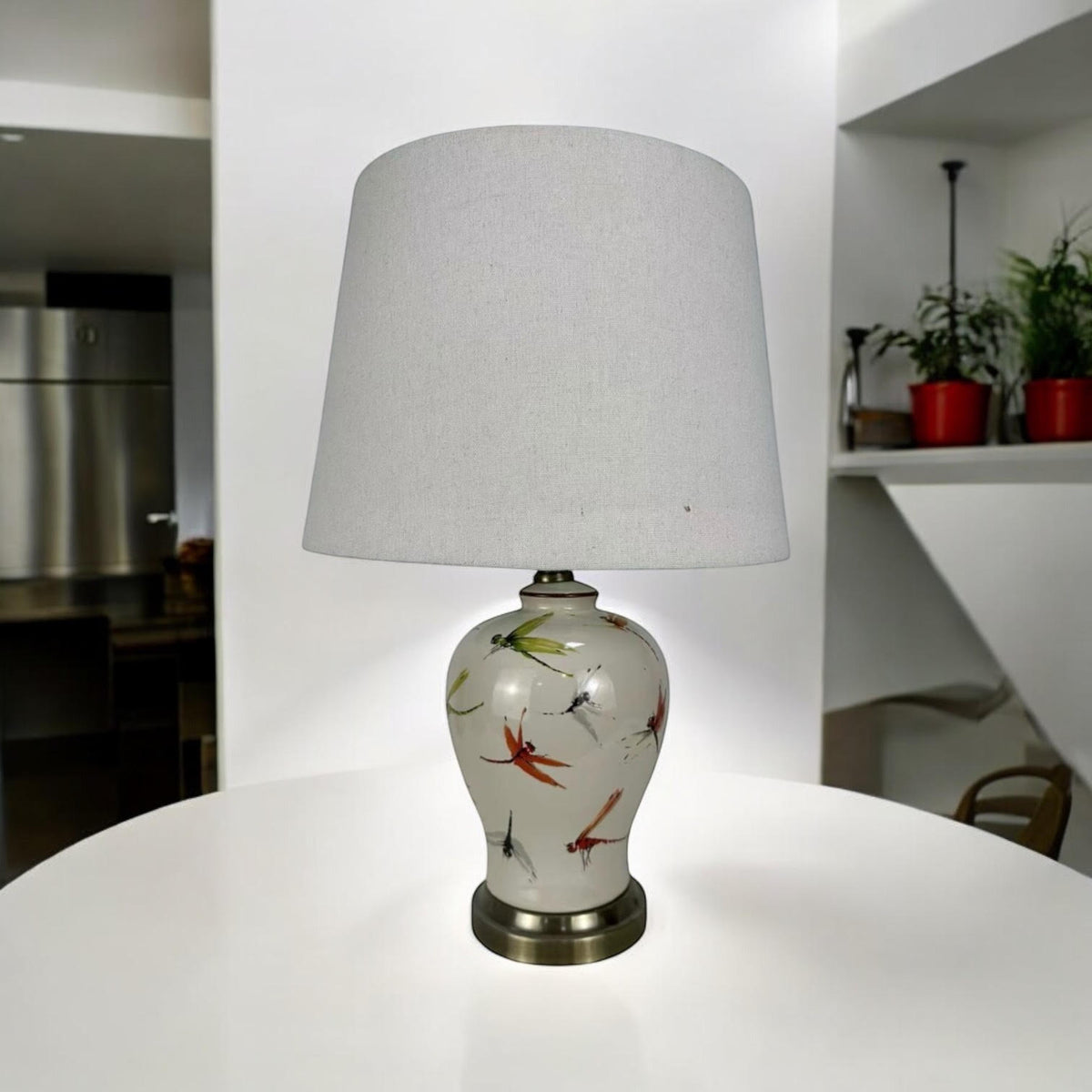 AcaciaHome Oriental Floral Ceramic Table Lamp with Drum Shade – Large 65cm Hallway Lamp, Butterfly Design