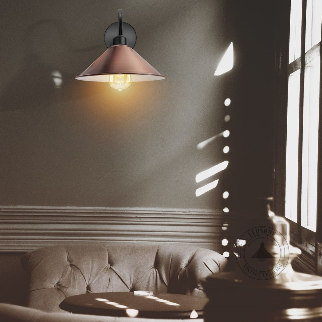 Vintage Swan Neck Wall Light, Cone Shade, E27 Socket – Dimmable Indoor Wall Sconce, Copper