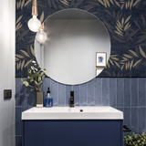 Arthouse Luxury Leaf Heavyweight Vinyl Wallpaper with Champagne Metallic Leaves – Paste the Paper, Navy