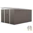 Grey galvanised steel garden shed