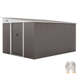 Grey galvanised steel garden shed
