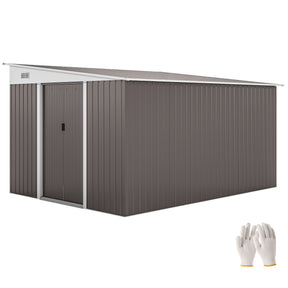 Grey galvanised steel garden shed