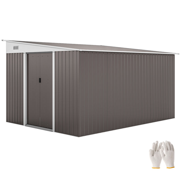 Grey galvanised steel garden shed