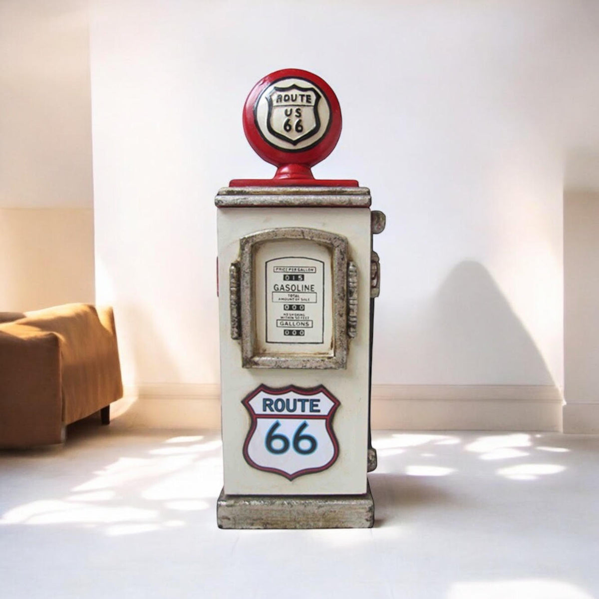 AcaciaHome Wooden Petrol Pump Key Box – Vintage Cream Storage for Keys, Freestanding or Wall Mounted