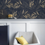 Arthouse Luxury Leaf Heavyweight Vinyl Wallpaper with Champagne Metallic Leaves – Paste the Paper, Navy