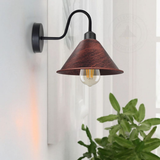 Vintage Cone Wall Light with Swan Neck and E27 Socket – Dimmable Indoor Sconce, Rustic Red