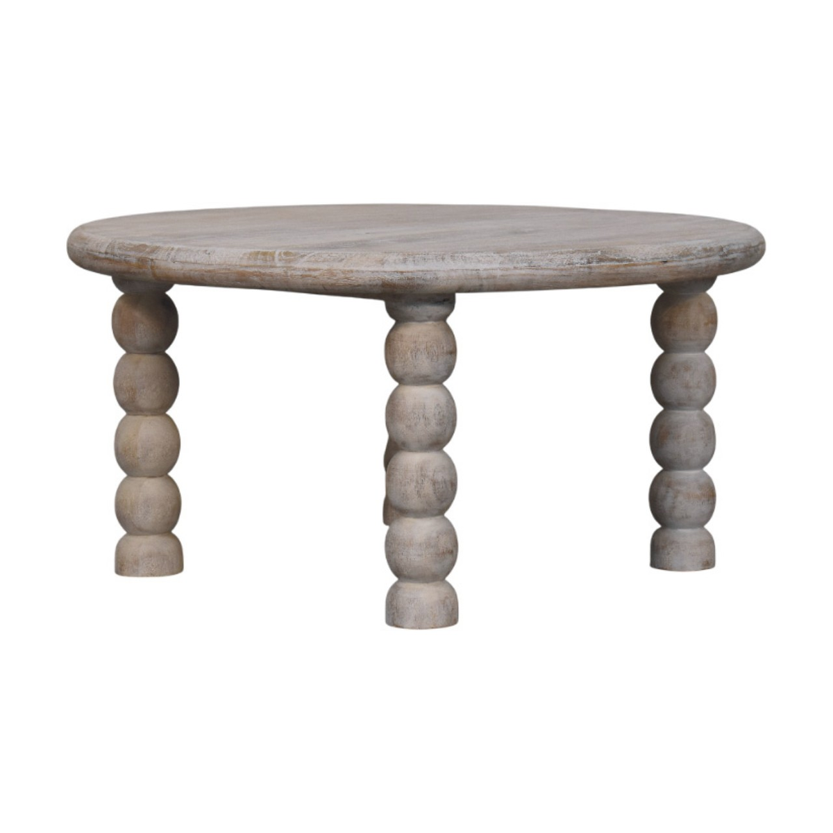 Artisan Furniture Solid Wood Spindle Coffee Table with Turned Legs & Round Top – Salted Oak Finish, Grey